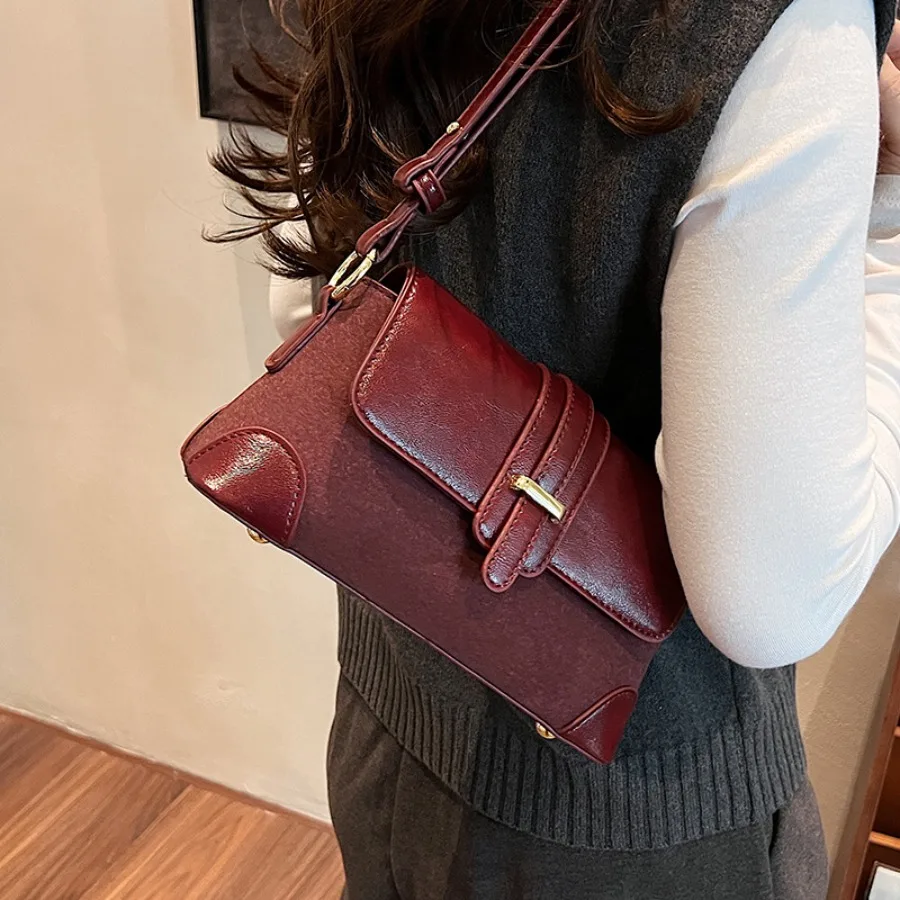 

New autumn and winter retro Melange brown season versatile stylish crossbody bag single-shoulder underarm women's bags