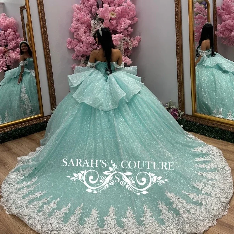 Angelsbride-Vestido de baile, vestido de baile, ombro, miçangas com renda, verde menta, 15 de XV Anos, Luxo, 2022