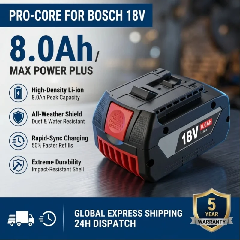 Neuer Akkuschrauber-Akku, wiederaufladbar, 18 V, 8,0 Ah, 21700-Zellen-Akku-Pack, Ersatz, kompatibel mit Bosch ProCORE Akku-Elektrowerkzeugen, passend für BAT609 BAT618 GBA18V8,