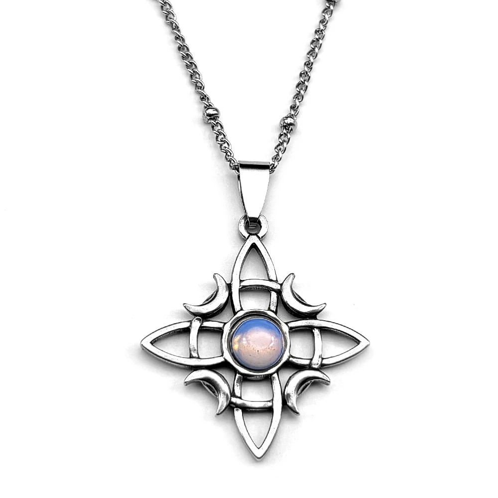 Wicca Keltischer Knoten Dreifachmond Göttin Halskette Edelstahl Mondstein Hexen-Amulett Gotische Kettenhalskette Schmuck – Detail 6