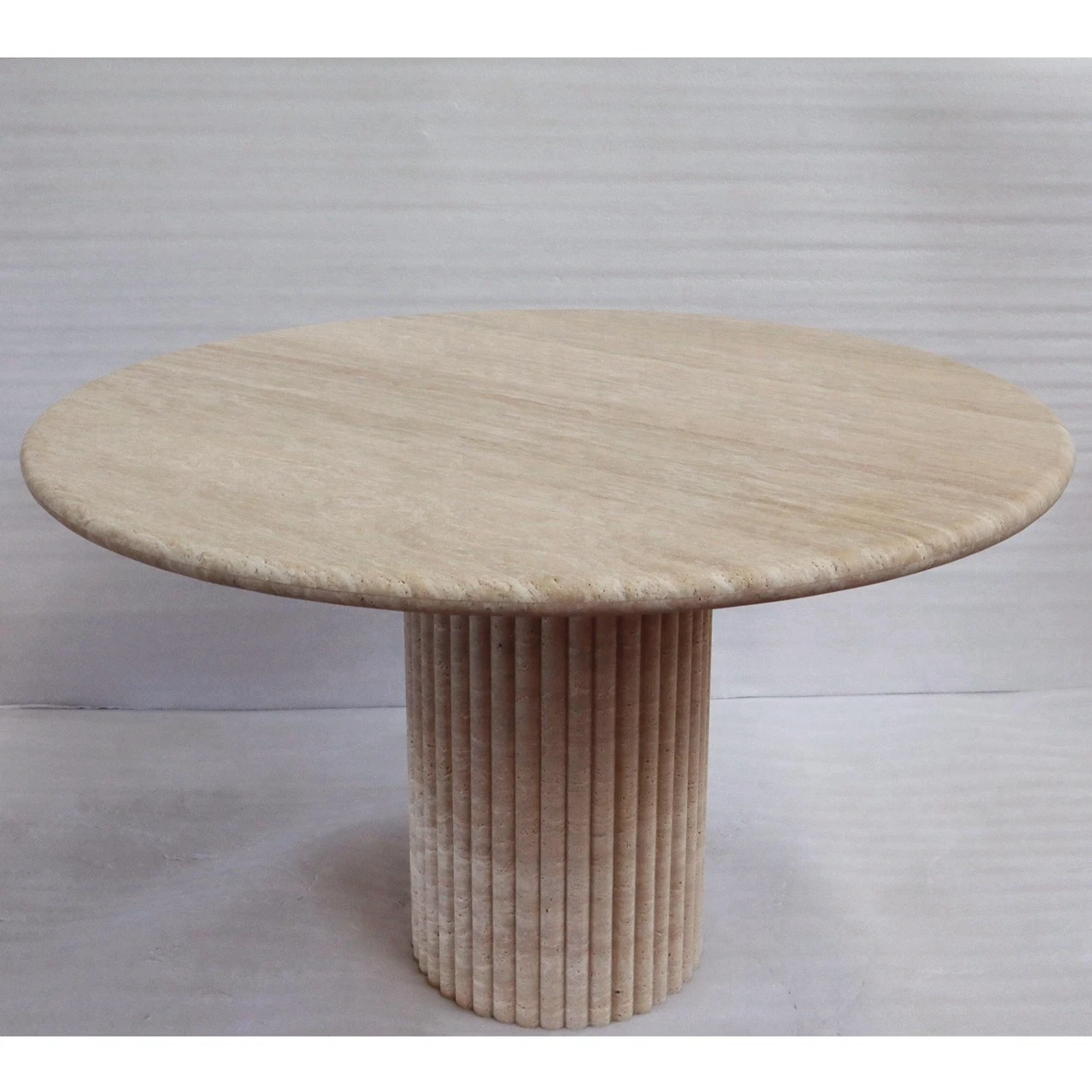 Customized Natural Stone Round Shape Marble Beige Table Basse Travertine Stone Dining Table