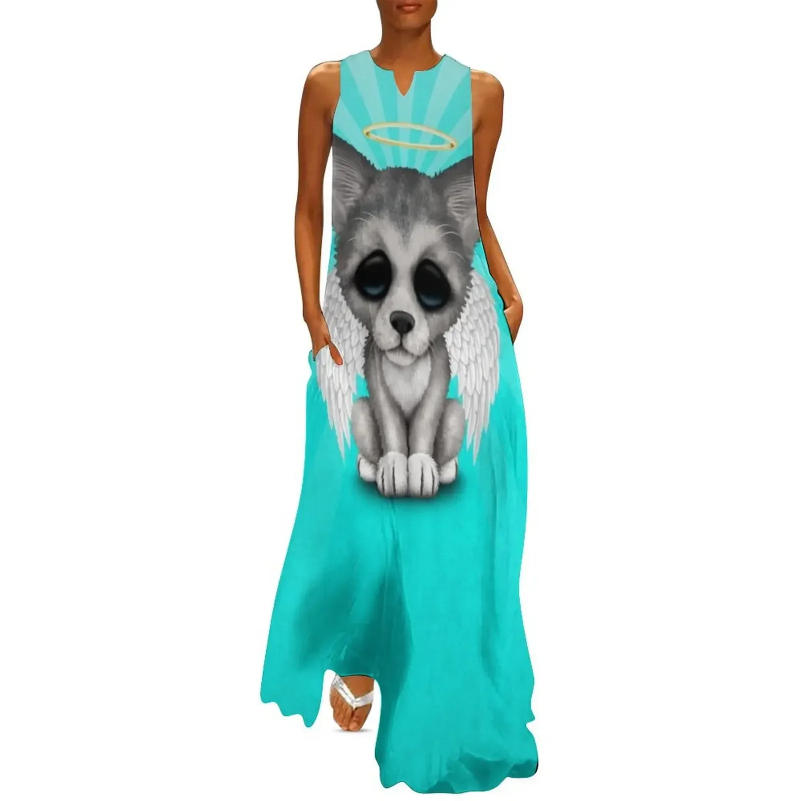 

Cute Baby Wolf Angel Long Dress Elegant gown elegant women's sets summer clothes for women Evening dresses Dress