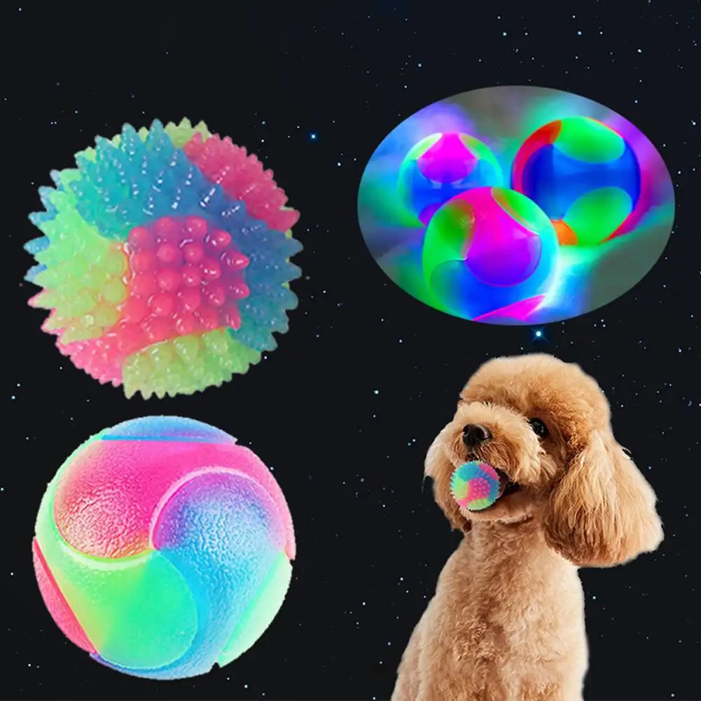 Pet Light Up Toy Ball Glowing LED Puppy Flashing Elastic Ball Toy Color Light TPR Ball Interactive Toys For Cats Small Dogs R0E2