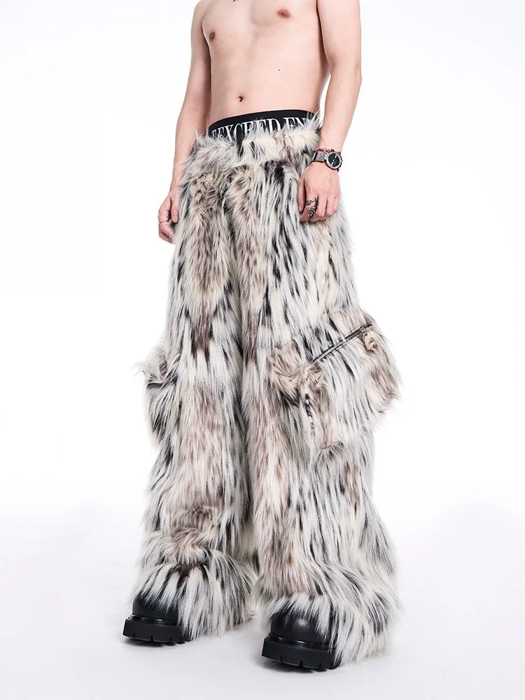 

Original Men's Faux Fur Casual Pants Fluffy Leather Look Autumn Winter Loose Fit Fashionable Premium Style