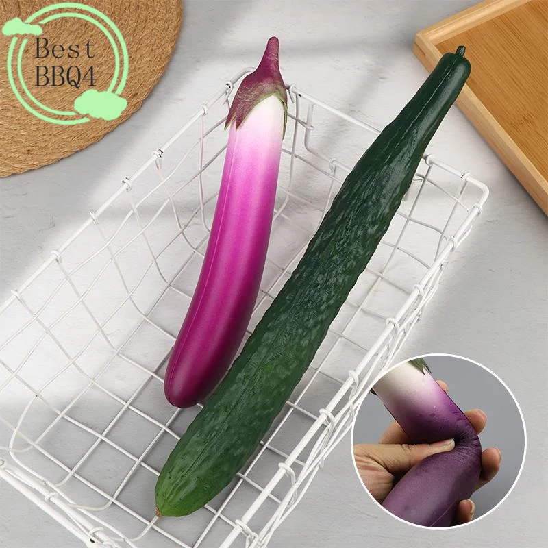 (BBQ4) Réplicas de Vegetales Artificiales Realistas, Suaves y Seguras, de Berenjena y Pepino, para Decoración y Fotografía