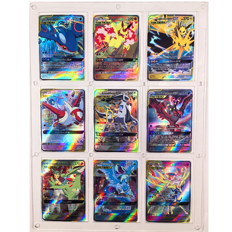 9Pcs/set Pokemon Diy Tag Team Self-Control Ptcg Collect Signature Trading Flash Card Anime Cartoon Gift Color Flash