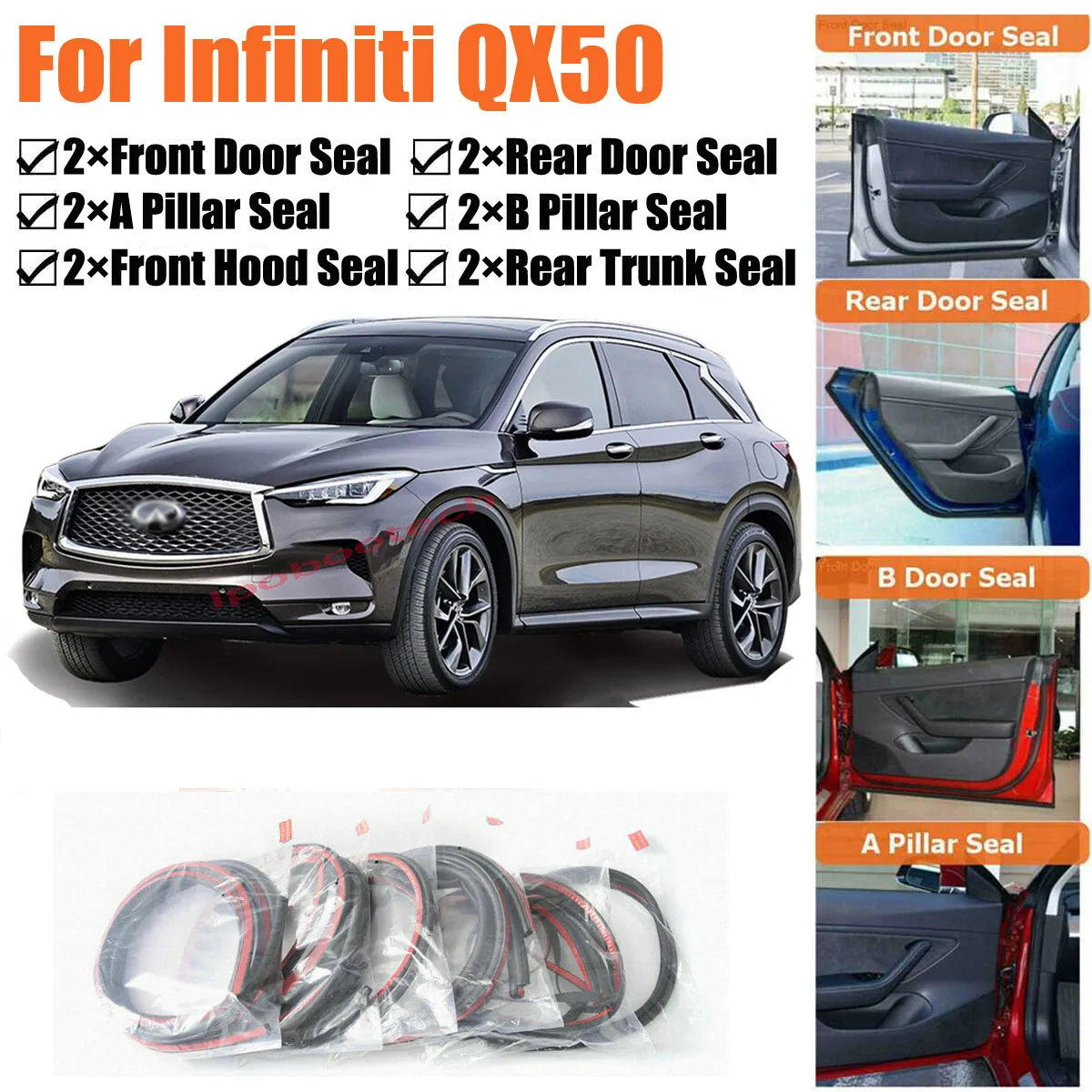 Merek Baru Pintu Mobil Segel Kit Kedap Suara Karet Cuaca Draft Segel Strip Angin Pengurangan Kebisingan Cocok untuk Infiniti QX50