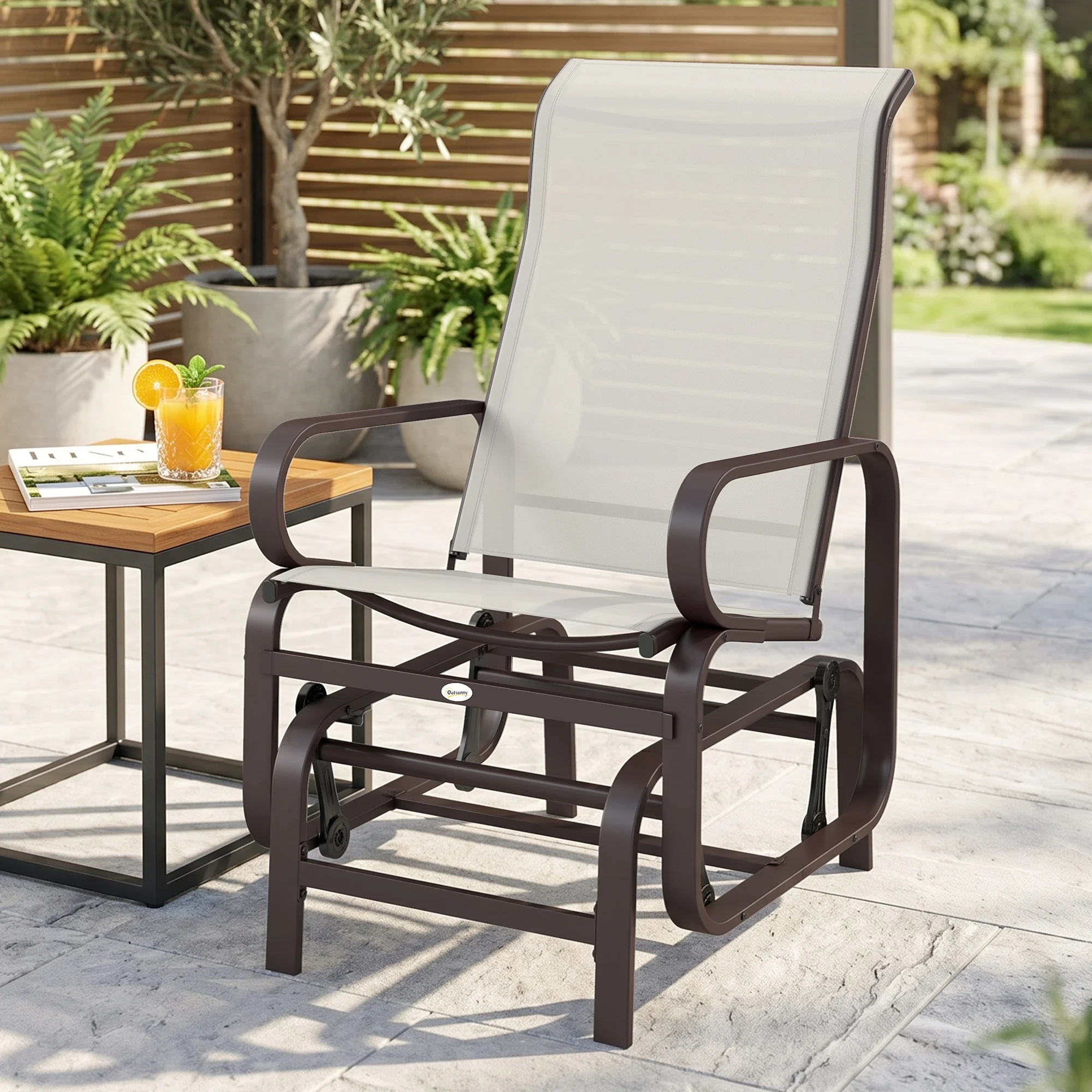 Outdoor Patio Gliding Chair, Swing Rocker Sling Fabric, Porch Deck Garden Pool