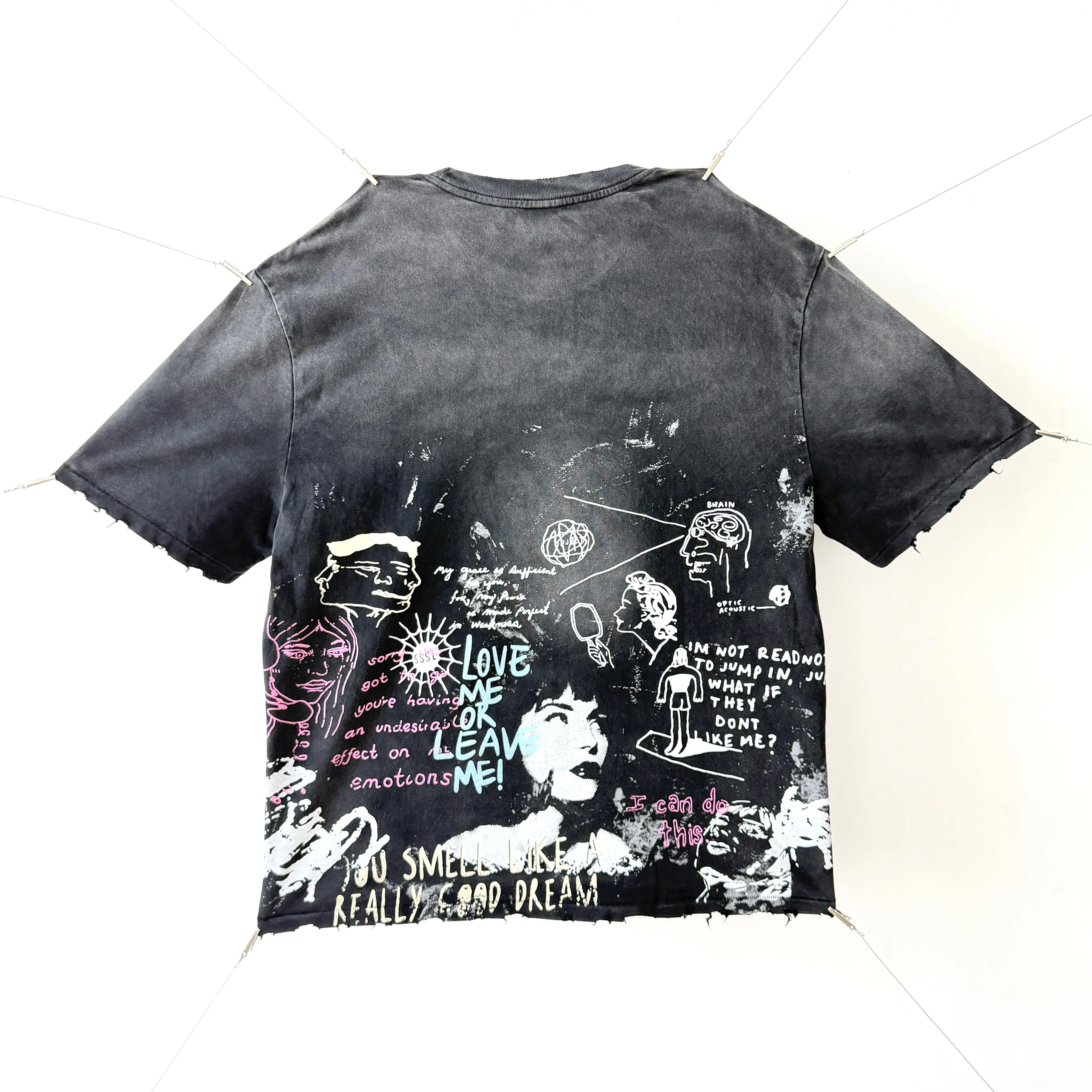 Saint Men's Clothing Washed Retro and High-End Street Hand-Painted Graffiti Style T-Shirt