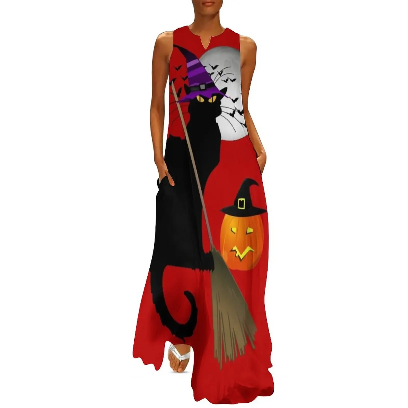 Vestido largo de bruja Le Chat Noir de Halloween, vestido de noche para mujer, vestido elegante, vestidos elegantes para mujer para boda