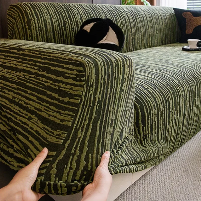 Elastic Solid Color Striped Sofa Cover Anti Cat Scratch Dustproof Non-Slip Sofa Couch Funiture Protector Slipcover Sofa Cushion