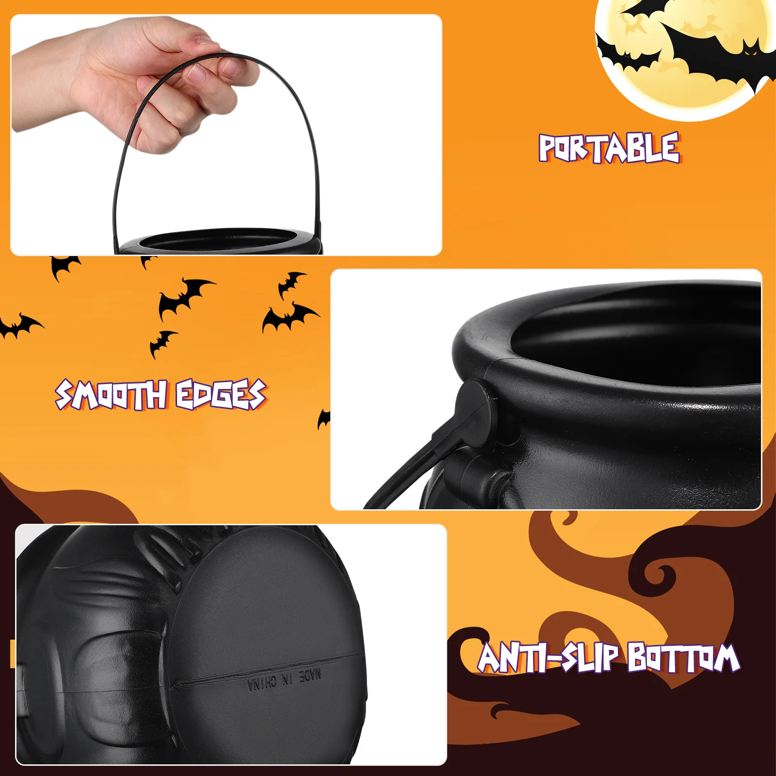 2 Pcs Witch Jar Trick or Treat Candy Bucket Halloween Bowl Portable Pot Container Handheld Basket Kids Toys