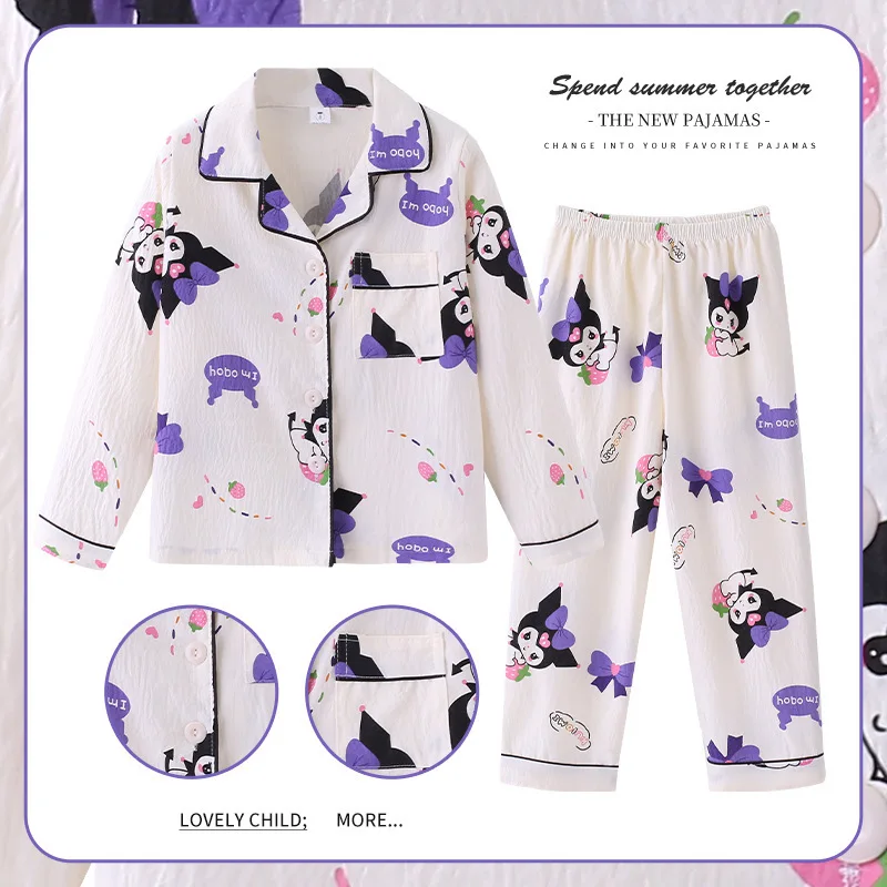 Cute Kuromi Children Pajama Sets Cotton Durable Comfortable Soft Nightwear Breathable Loose Kid Lovely Cartoon Housewear Autumn