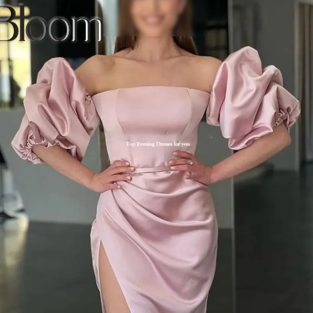 Bloom-vestidos De graduación personalizados, vestidos De recepción sin tirantes con mangas abullonadas, satén árabe, Aso Ebi, ropa De cumpleaños, 2024