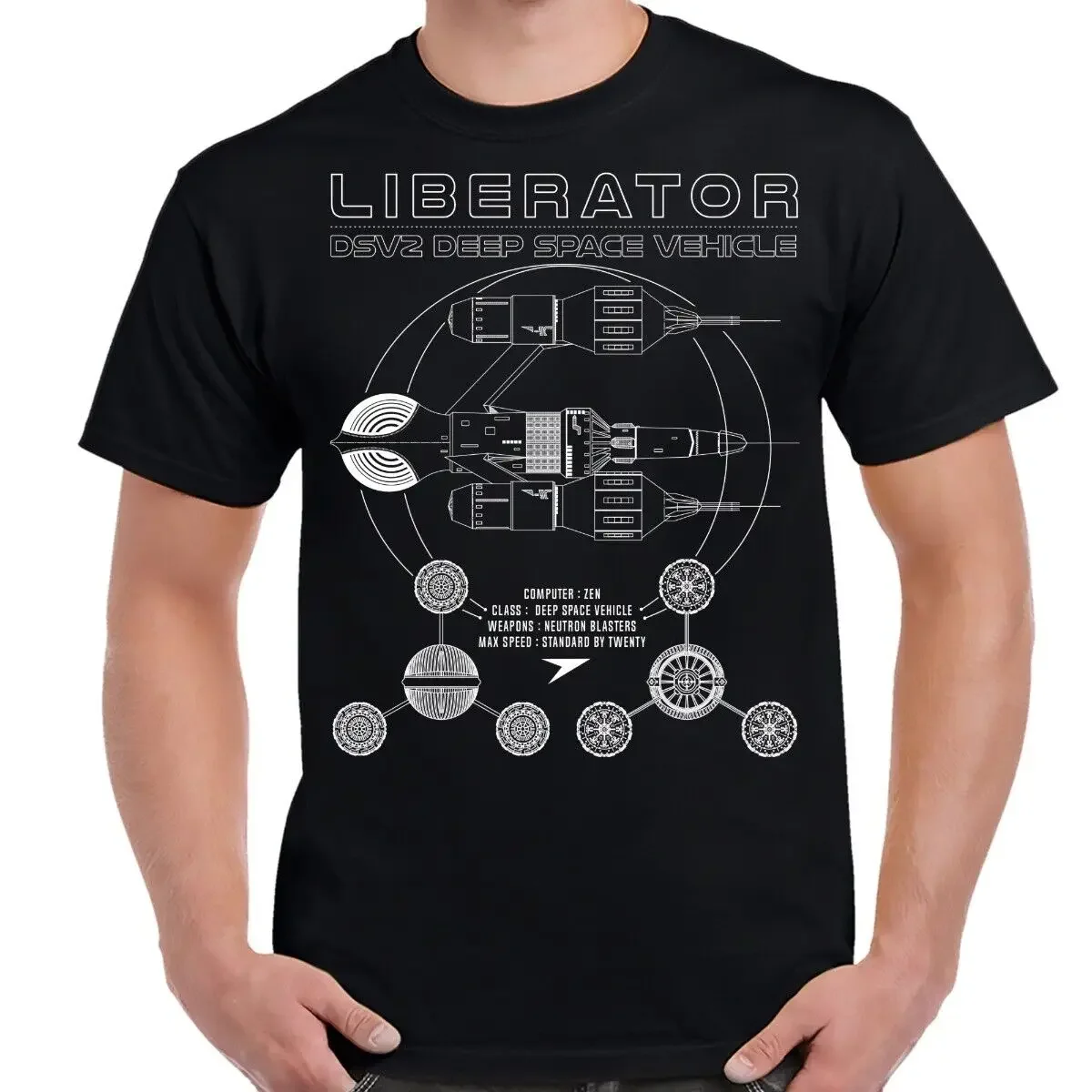 Blakes 7 LIberator Schematic Adult T Shirt long or short sleeves