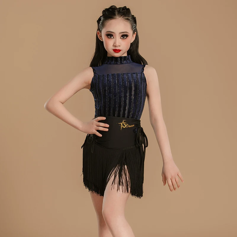 Estate Per Bambini Ballo Latino Nappe Abiti Ragazze Concorso di Ballo Latino Costumi Backless Maglia Top Gonna Con Frange SL12004