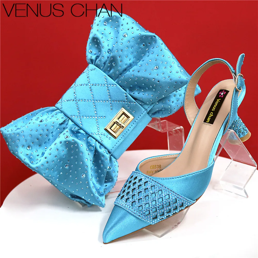 Latest Women Italian Shoes and Matching Bags Decorated with Rhinestone Elegant Pointed Toe Wedding Shoes Bride