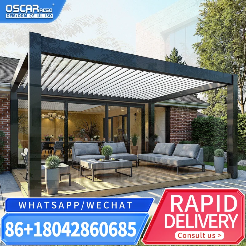 Modern Retractable Customized Size Aluminium Louvered Outdoor Gazebo for Wedding Backyard Garden Patio pergola
