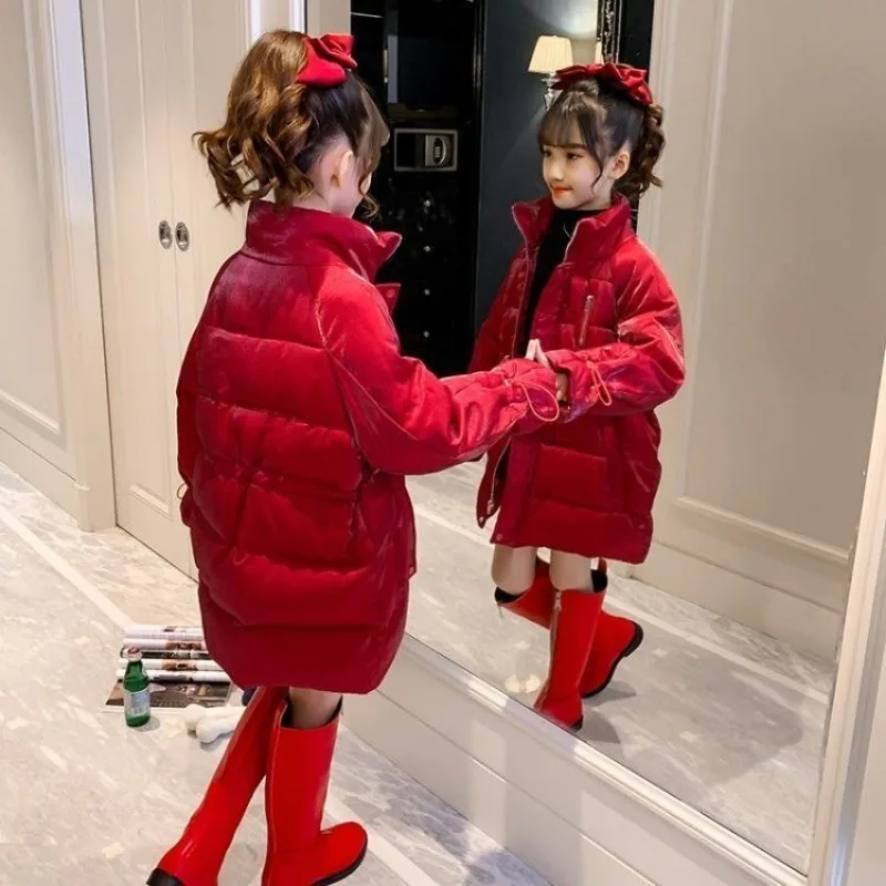 Kurtka zimowa dla dziewczynki, ocieplana, modna, wodoodporna, błyszcząca, z kapturem, odzież wierzchnia dla dzieci, parka dla nastolatek, rozmiar 6 lat.