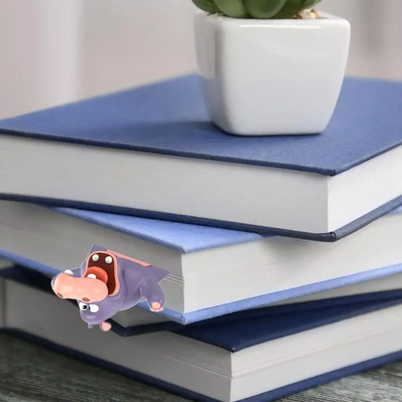 3D ที่คั่นหนังสือการ์ตูนสัตว์แบบแบนที่ตั้งหนังสือเครื่องหมายฮิปโปกระต่ายกระต่ายเครื่องเขียนสร้างสรรค์สำหรับเด็ก