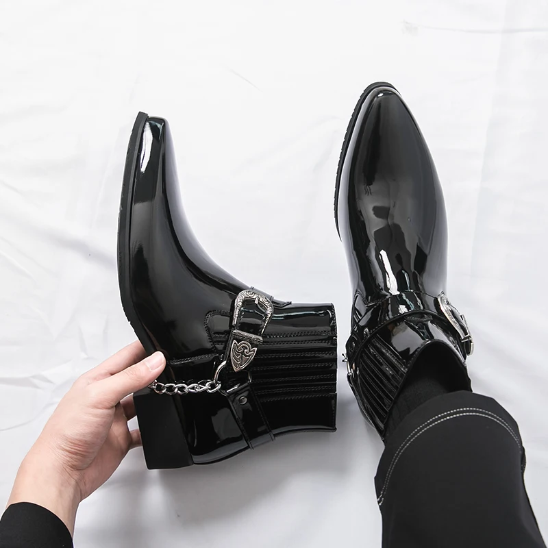 

Мужские высокие ботинки из искусственной кожи, однотонные остроконечные удобные модные классические черные деловые мужские ботинки