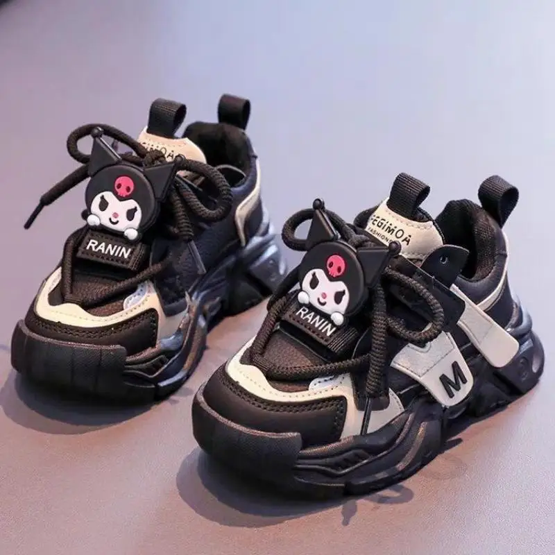 New Kuromi Sanrio Toddler Shoes Hello Kitty Color Block Sports Running Shoes Students for Boys Girls Casual Tennis Shoes ﻿