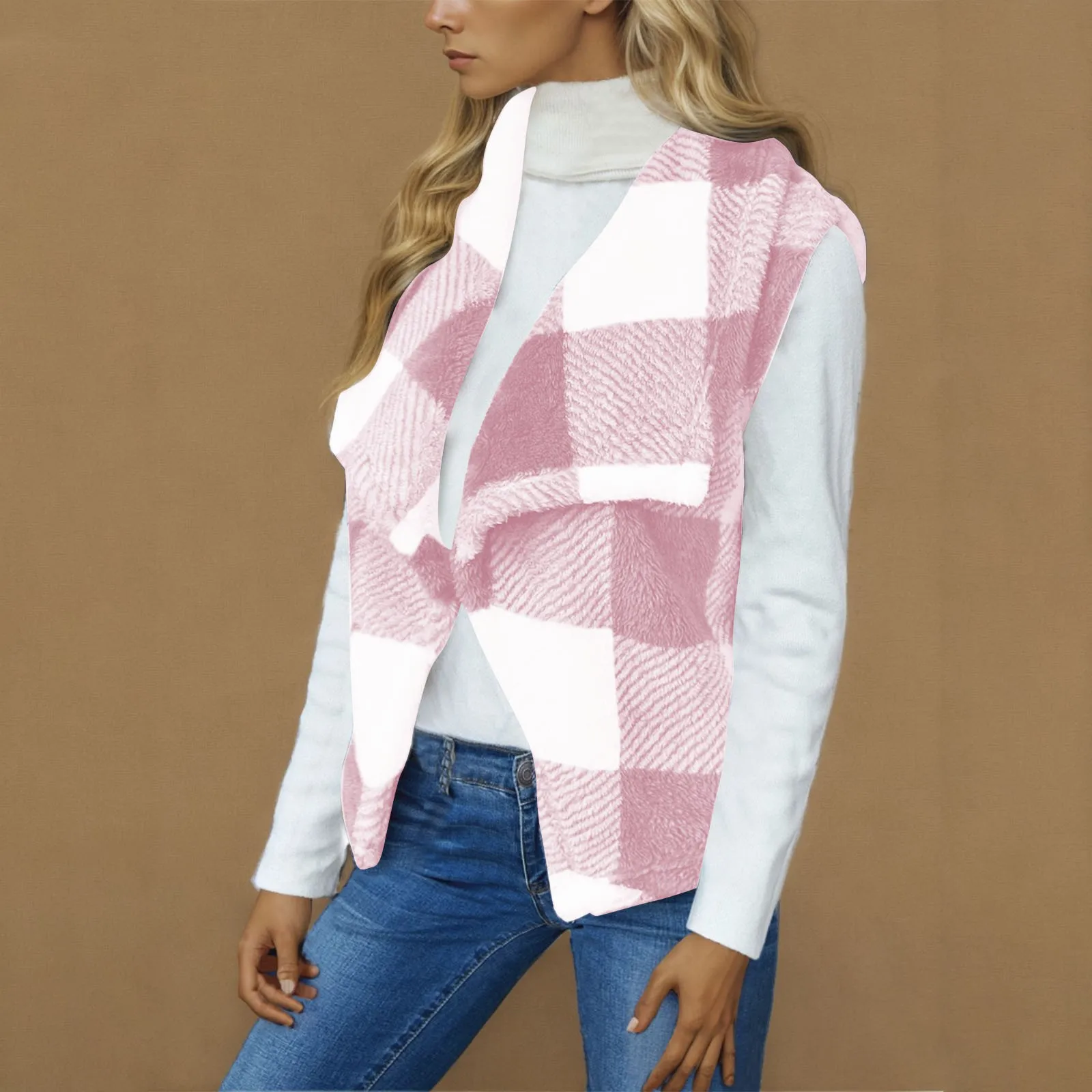 

Женский жилет, пальто с лацканами, клетчатая куртка с принтом, пальто без рукавов, повседневная теплая зимняя толстовка с открытой передней частью, женская стеганая куртка с капюшоном