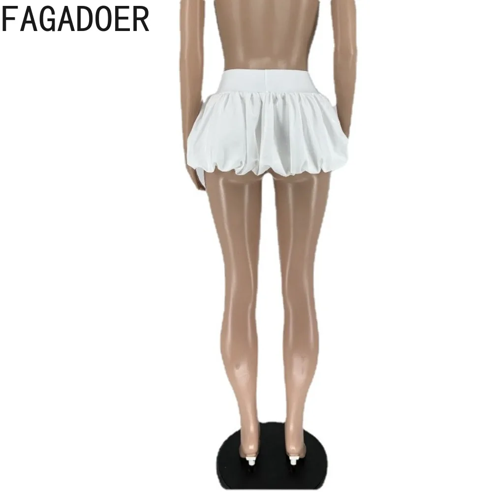 FAGADOER Fashion Solid Blase Geraffte Mini Röcke Frauen Elastische Hohe Taille Schlank Puff Röcke Sommer Neue Weibliche Passenden Streetwear