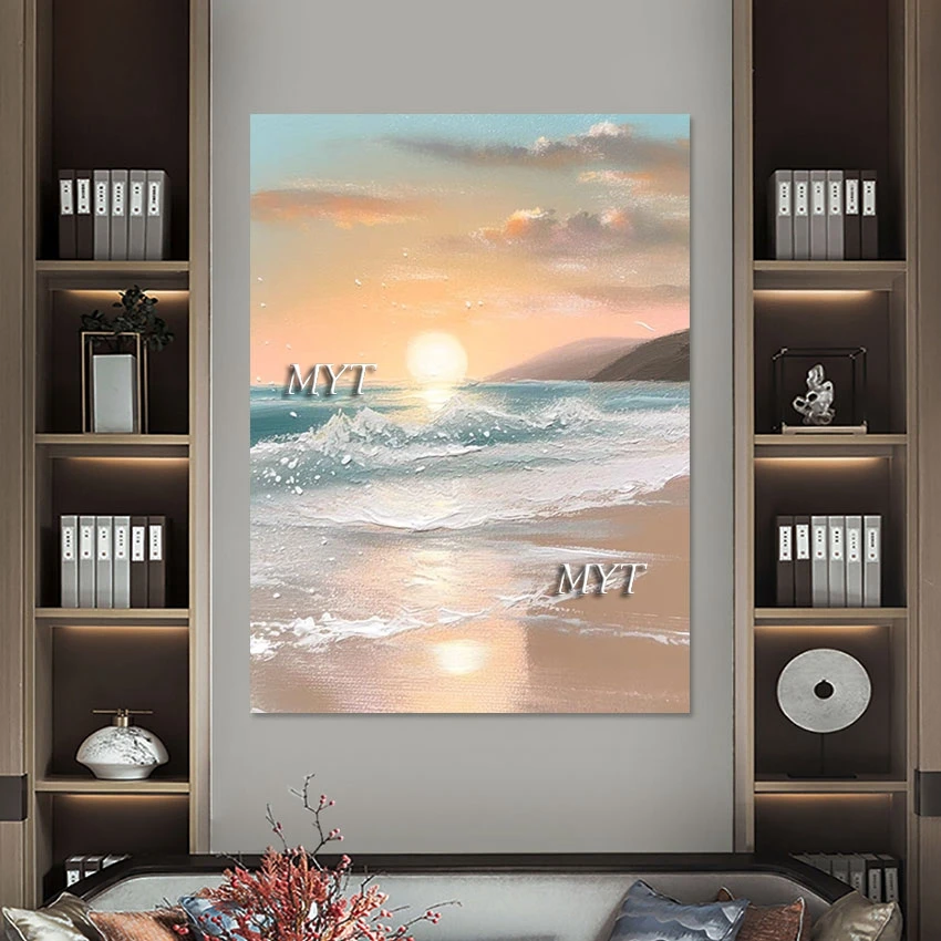 Sunrise By The Sea Beautiful Landscape Oil Painting, Wall Picture For Restaurant, Custom Artwork Modern Canvas Import Home Decor