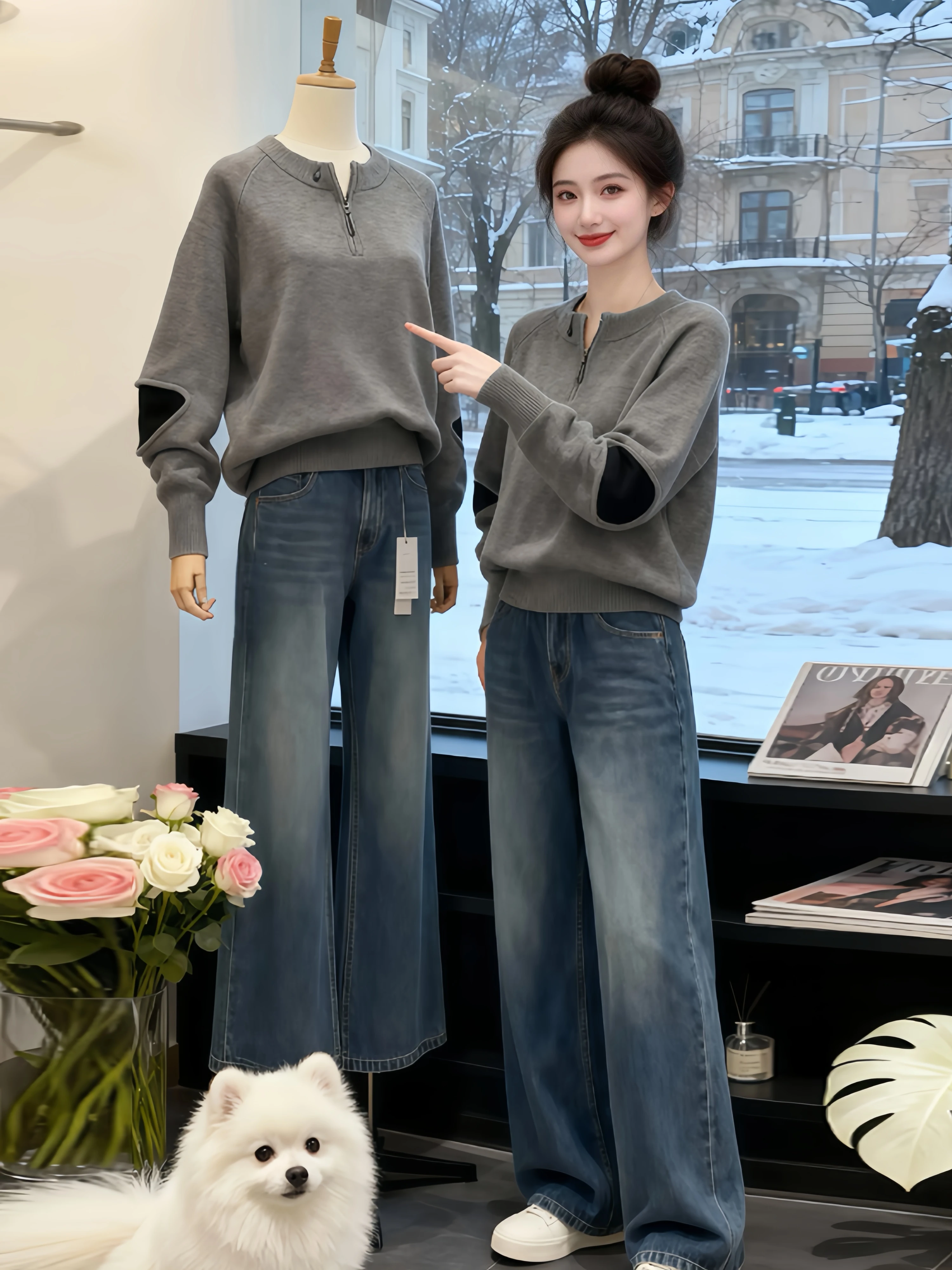 Women's Loose Knitted Sweater Half Zip up Inner Wear Casual Style Long Sleeve round Neck Pullover Fashionable Autumn Winter Top