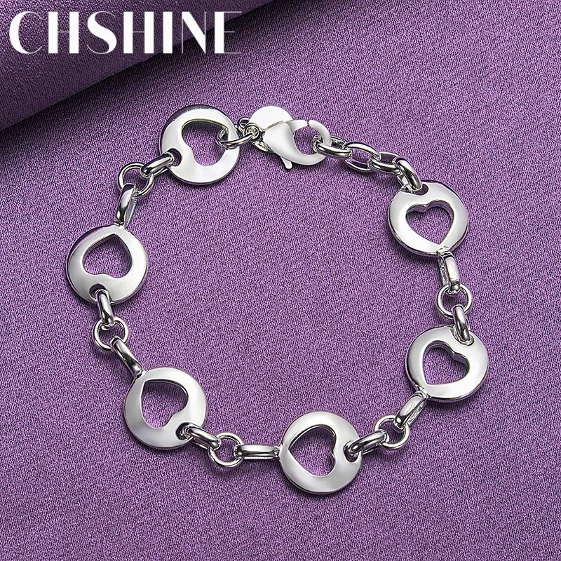 

CHSHINE 925 Sterling Silver Round Hollow Heart Bracelet Fashion Charm Wedding Party For Women Jewelry