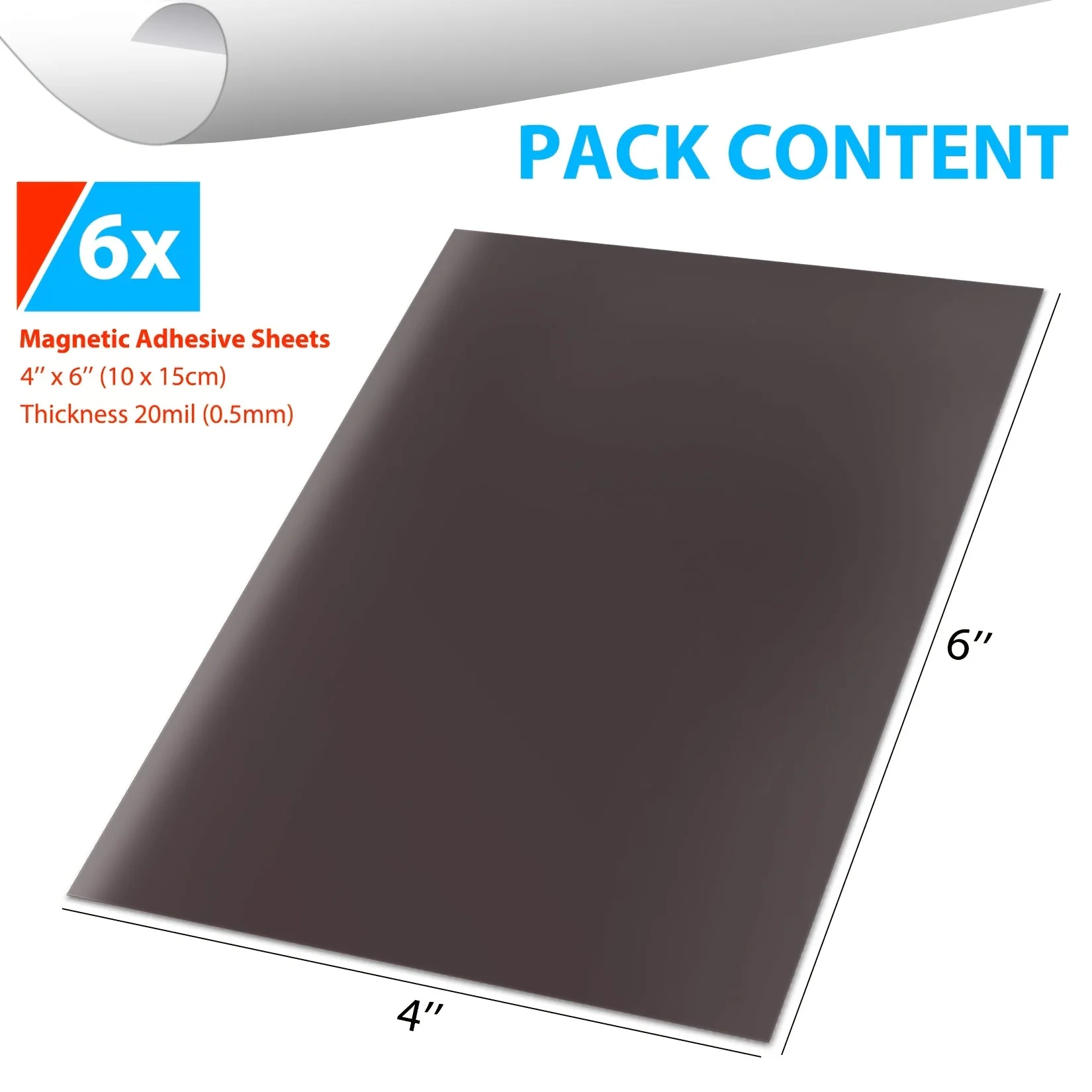 Adhesive Magnetic Sheets 4 X 6 Inch Photo Magnets, Flexible Magnet Sheets with Backing for Crafts, Photos, Pictures, Easy Peel