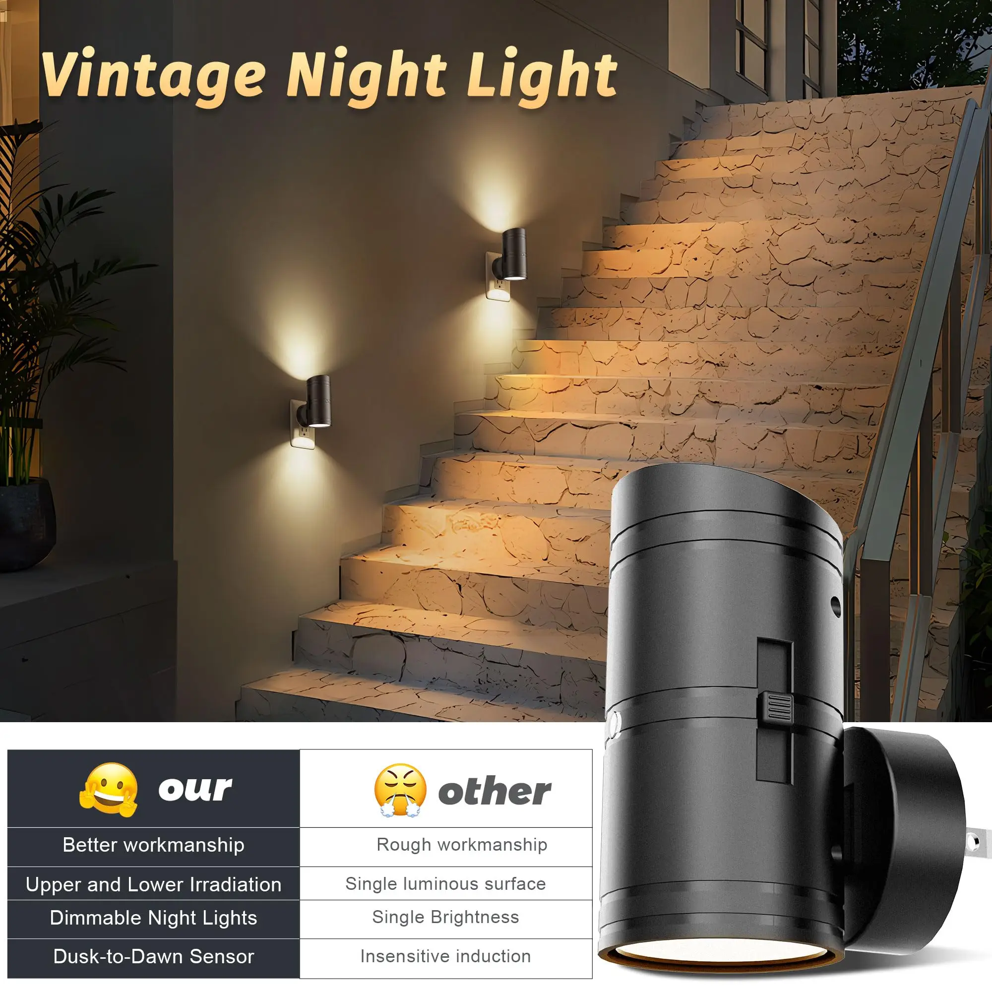 2Pc Dimmable Night Light Plug Into Wall Shine Up and Down Night Light Portable Socket LED Night Light Room Corridor Home Decor