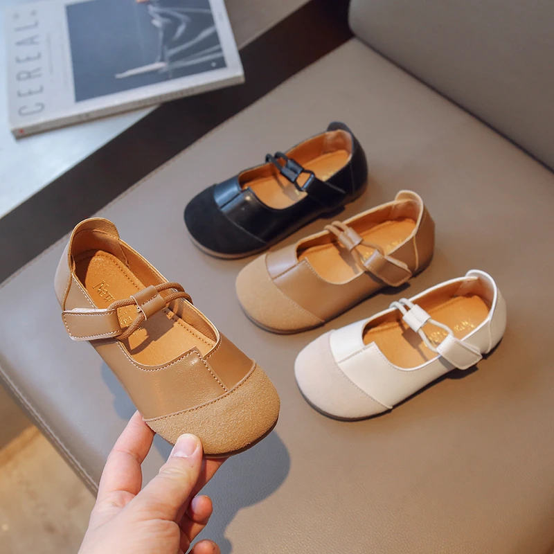 Children's Splicing Girls Japanese Simple Flat Spring and Summer Hook & Loop 2023 New Kids Fashion Casual Shoes Breatheable PU