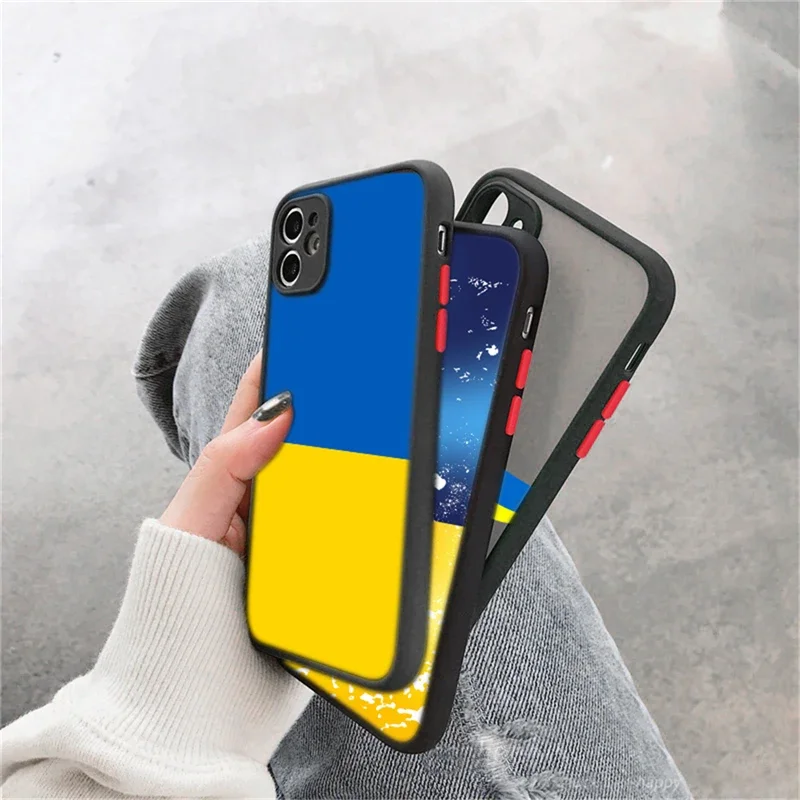 For iPhone 13 14 15 Pro Max Ukraine Flag Badge Phone Case For iPhone 11 12 Pro Max 13 Mini X XS Max XR 7 8 Plus Clear Hard Cover