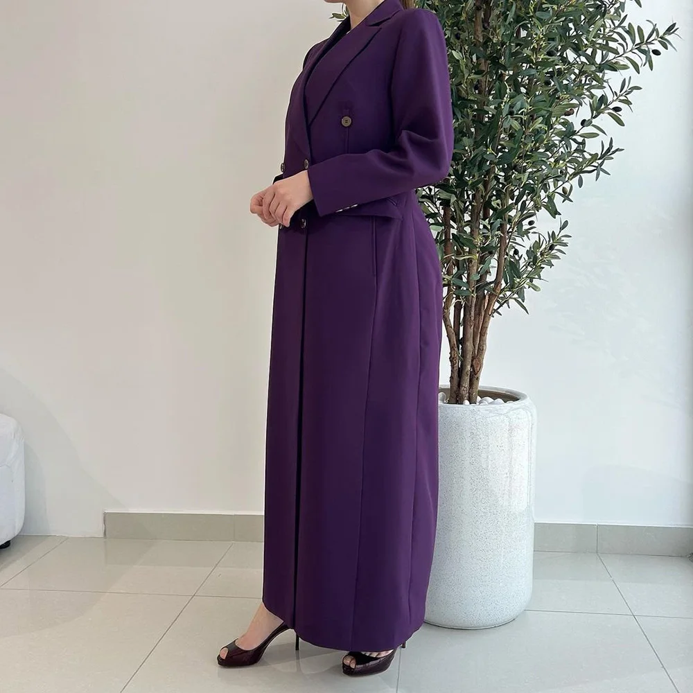 

High Quality Double Breasted Purple Long Women Suits Notch Lapel Tailor Casual Muslim Female Blazer Office Lady Jacket 1 Piece