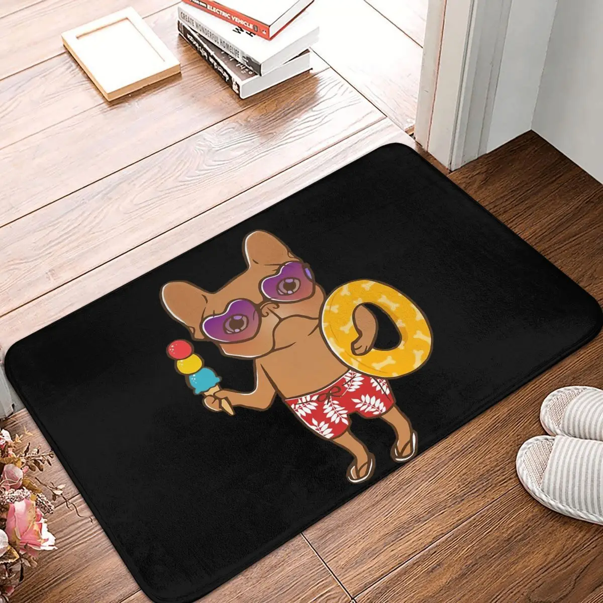 Frenchie At The Beach In Summer Doormat Rug carpet Mat Footpad Bath mat Non-slip toilet Balcony Parlor durable Washable