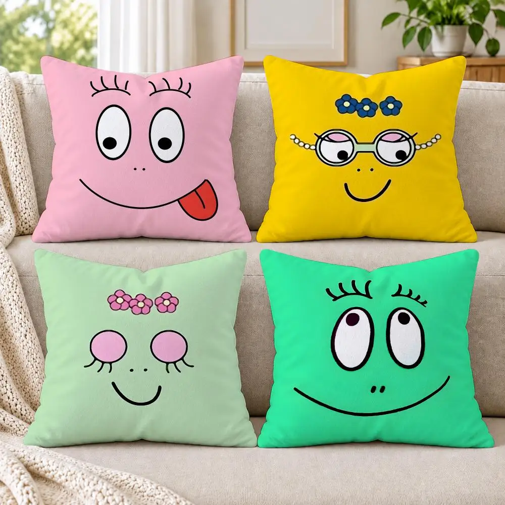 Cartoon Cute B-Barbapapas Cushion Cover Short Plush Double-Sided Printing Sofa Bedroom Pillow Case Aesthetic Home Decor