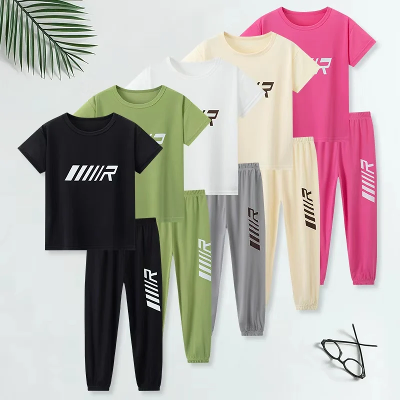 2-piece set of children's summer multi-color casual short sleeved pants set, boys and girls versatile T-shirt pants home set