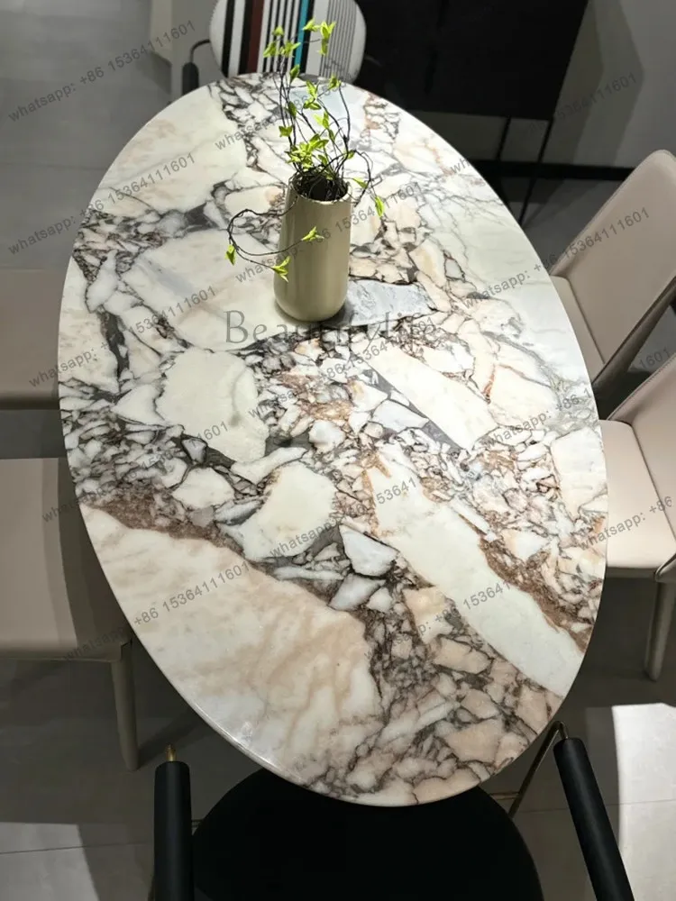 Elephant White Natural Marble Tulip Dining Table Oval Luxury Stone Dining Table