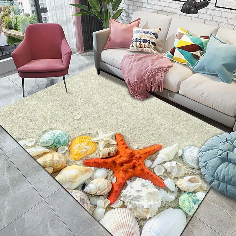 Sunshine Beach Shell Starfish Carpet Ocean Rug Living Room Floor Mat Home Bedroom Bedside Floor Mat Bathroom Kitchen Doormat