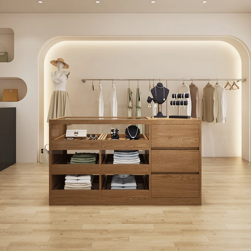 

Modern Custom Retro Style Wooden Small Reception Desk Duo Large Space Storage Clothing Store Beauty Room