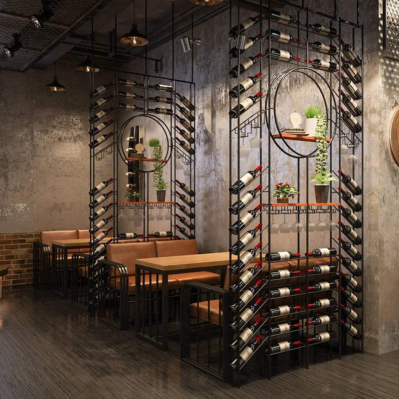 Industrial style wrought iron steel wine rack café music bar decoration wine rack hotel partition shelf shelves