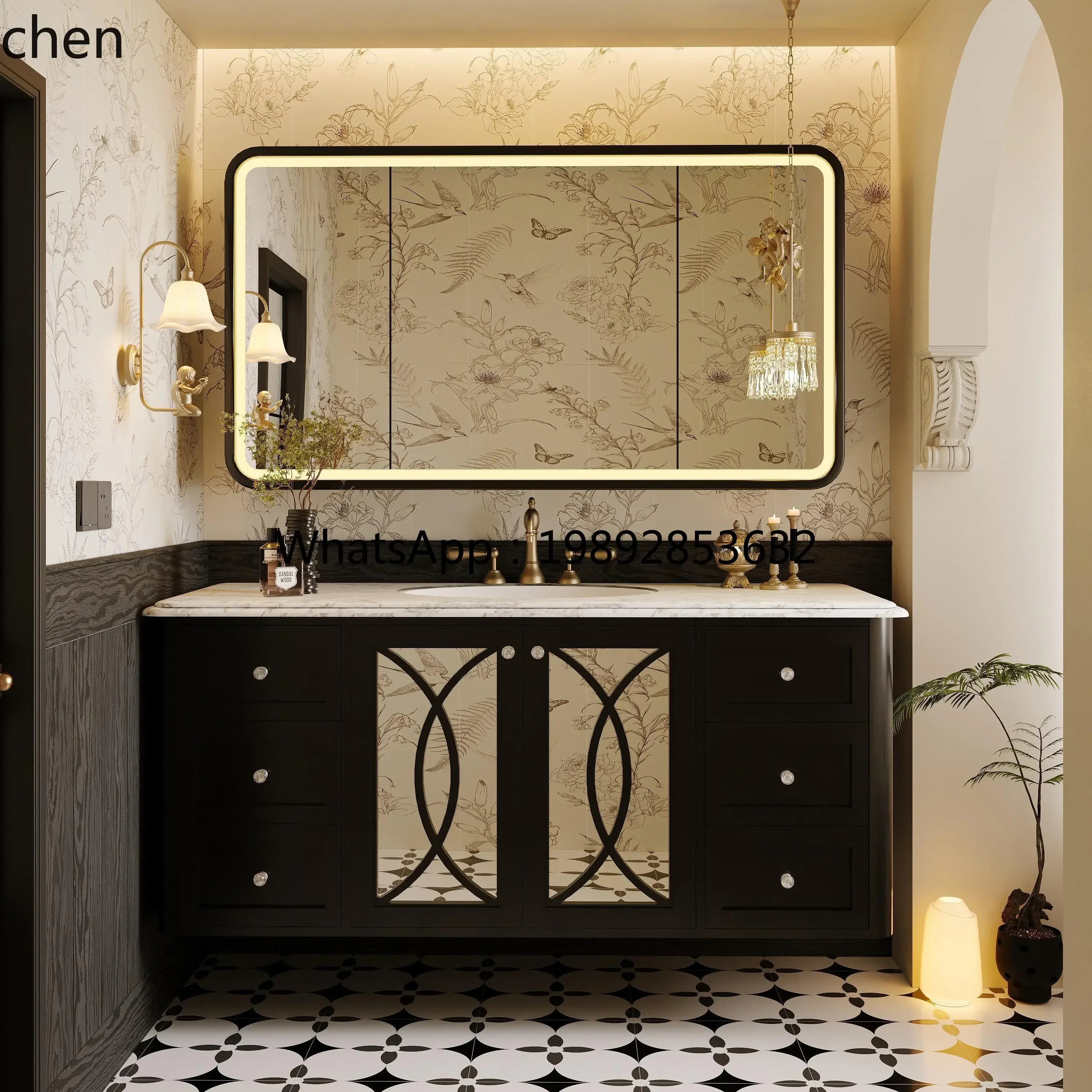 

Краска из цельного дерева, высококачественная бесшовная раковина, встроенный шкаф для ванной комнаты, подвесной шкаф для раковины