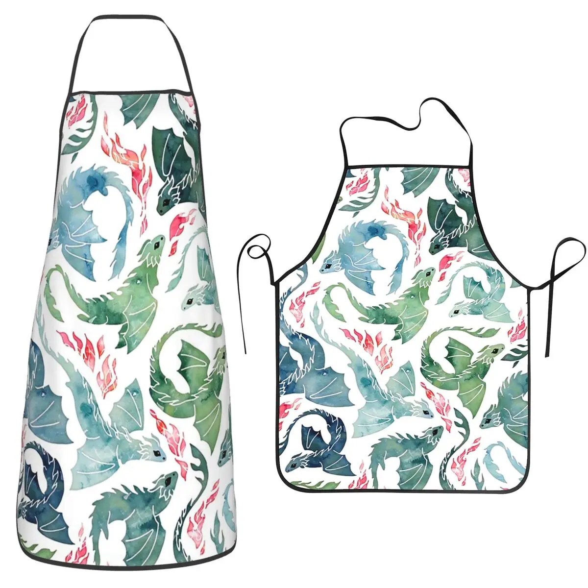Dragon Fire Blue & Green Apron Chef Cooking Tablier Waterproof Bib Kitchen Cleaning Pinafore for Women Men Gardening