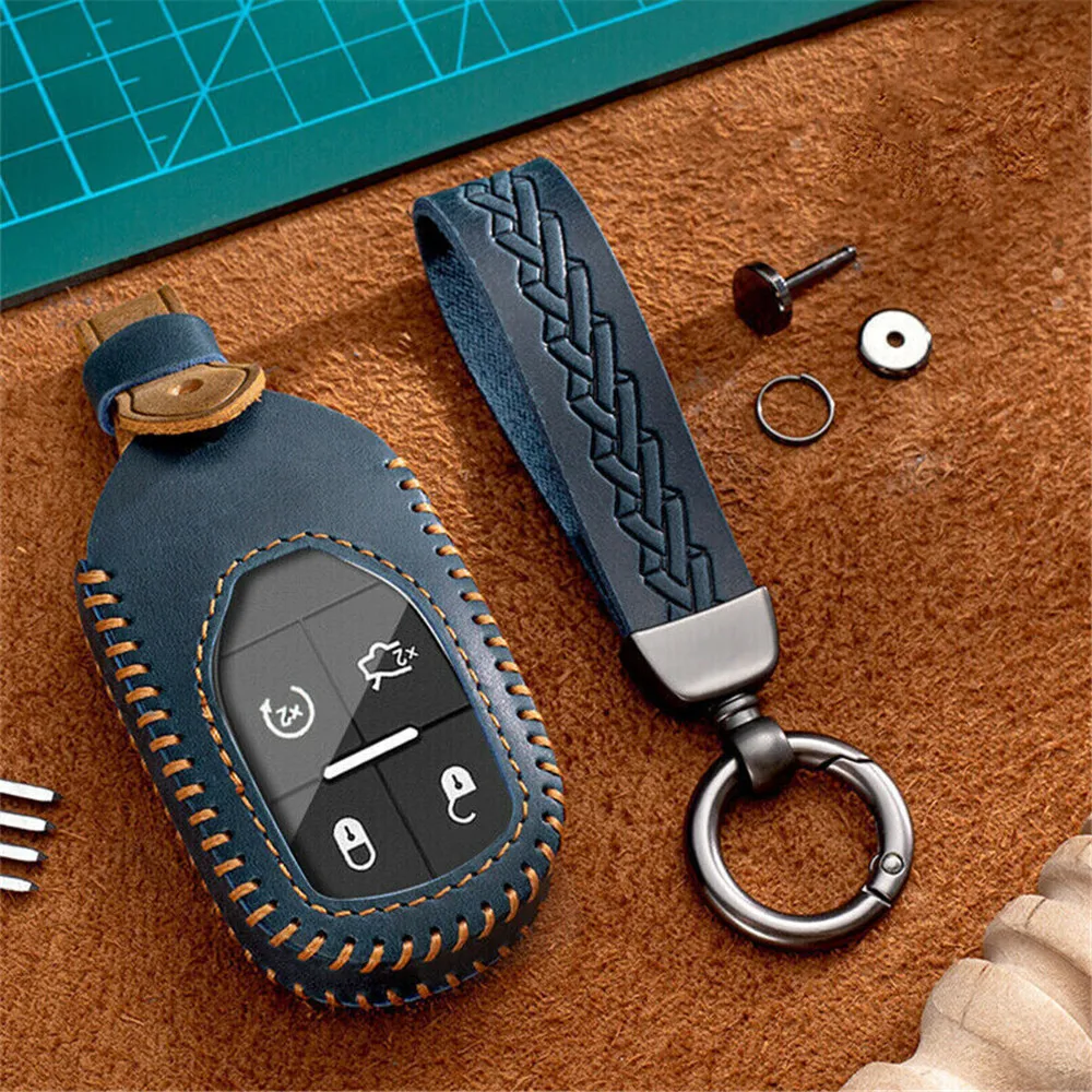 Retro Leather Car Remote Key Case Cover Fob Holder Protector Skin For Maserati Ghibli Quattroporte 2014-2018 Accessories Styling