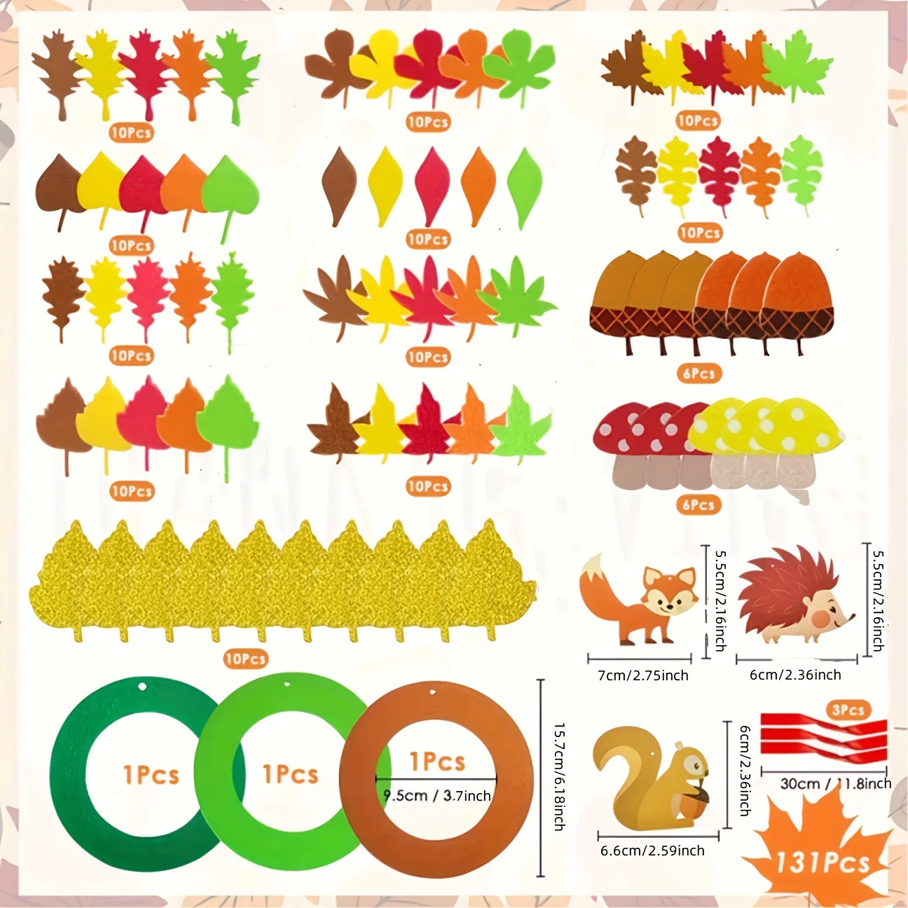131-teiliges Bastelset für Herbstkranz, Bastelset für Herbst, Bastelset für Thanksgiving-Kunst, Bastelset aus Schaumstoff, Bastelset für Igel, Bastelset aus Filz