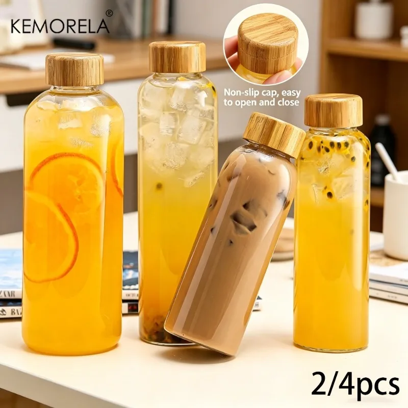

2/4PCS Glass Sports Water Bottle with Lid Leak-Proof And Heat-Resistant 500/750/1000ML for Camping Outdoor Activities And Sports