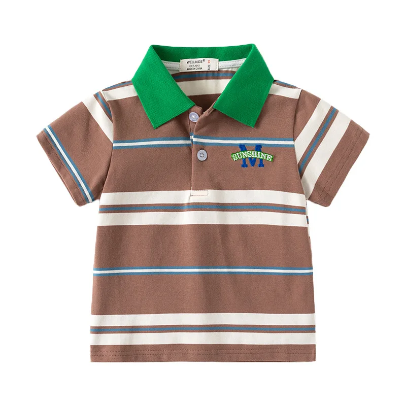 子供のための縞模様のポロシャツ,幼児と子供のための綿のトップス,夏の服