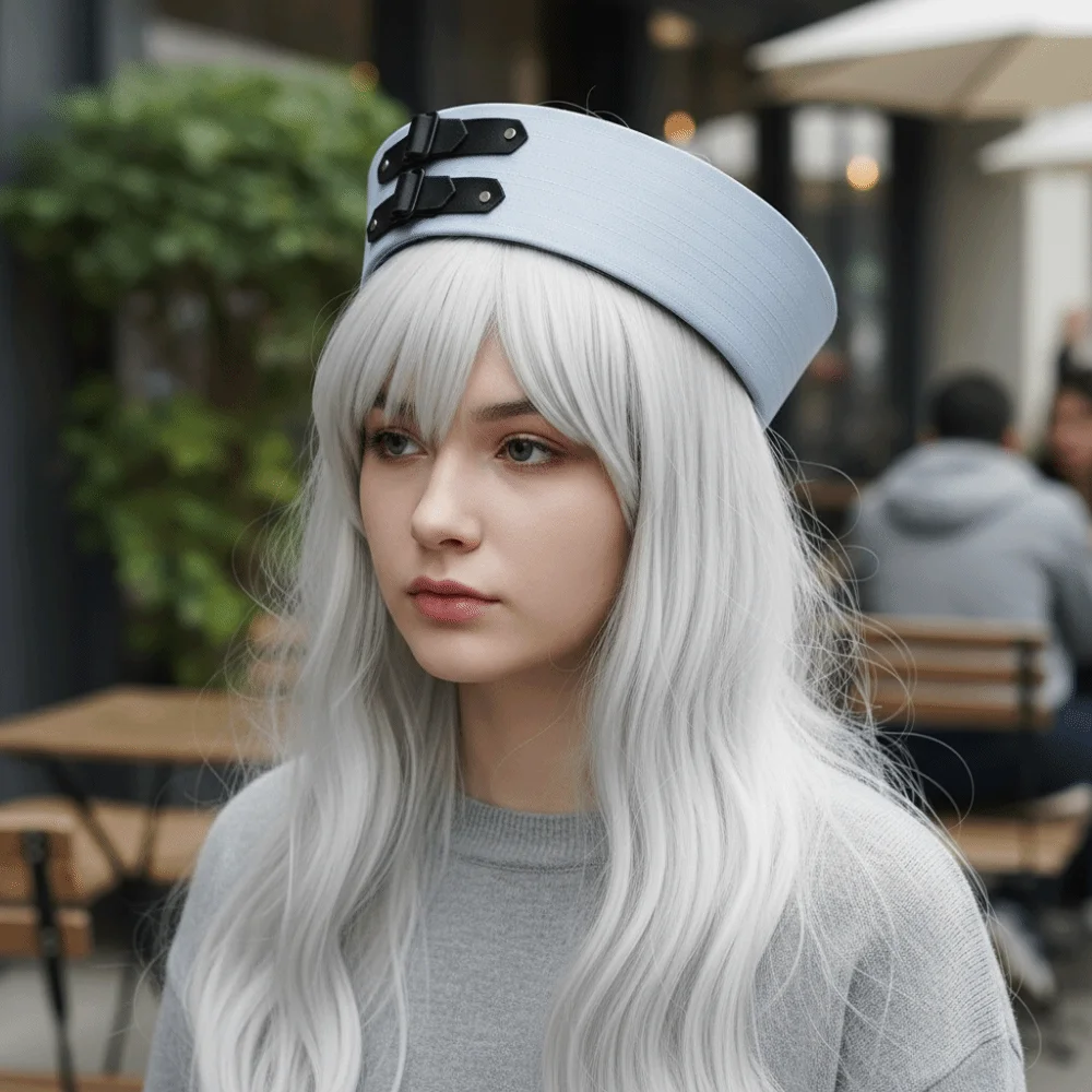 Photo Black Leather Buckle Sailor Hat Sweet Versatile Captain Hat Y2K PU Chain Vintage Beret Cosplay